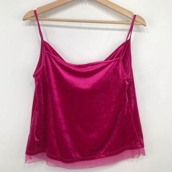 Anthropologie Maeve Vibrant Pink Velvet Tank Top with Semi Sheer Hemline - Picture 8 of 13